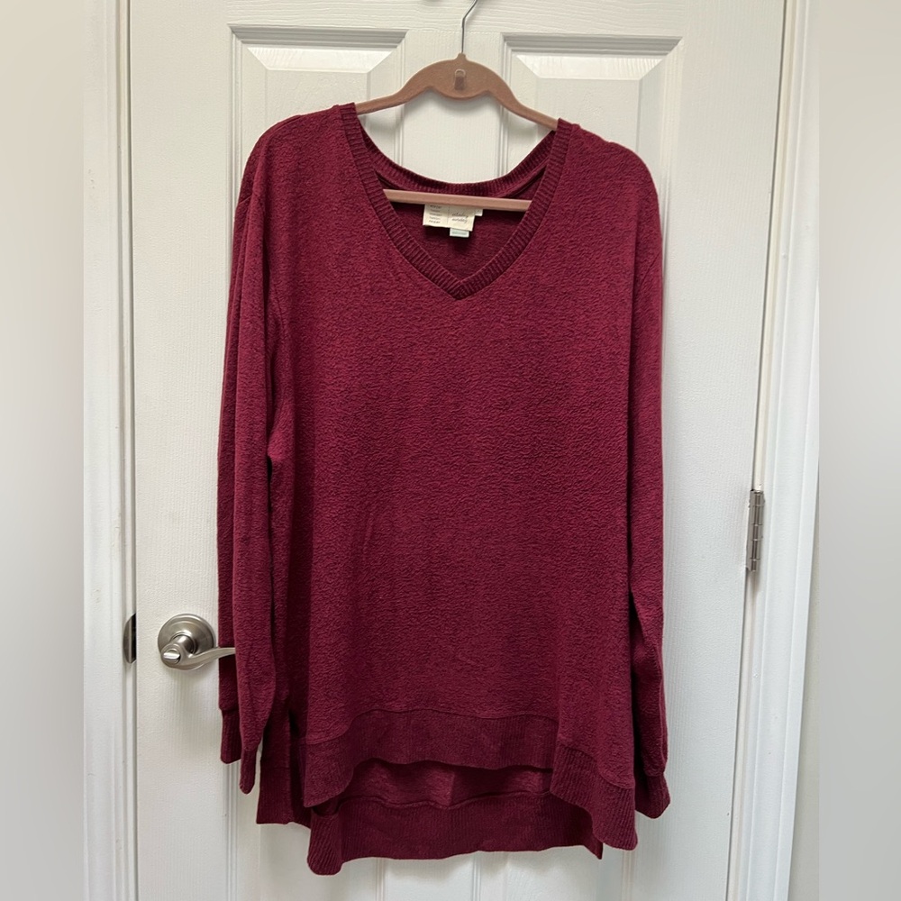 Anthropologie Saturday Sunday Hacci Tunic V-Neck Sweater Maroon Size Large